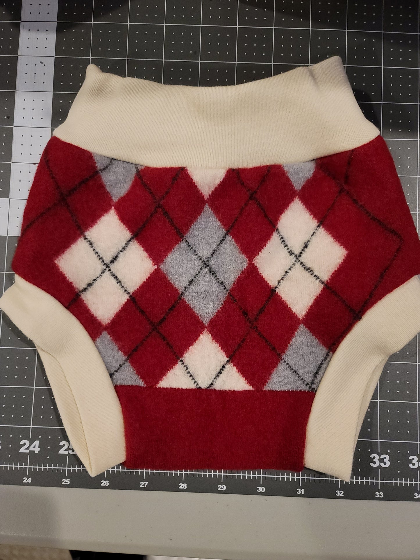 Large (12-18 months) Red Argyle Merino Wool Diaper Cover