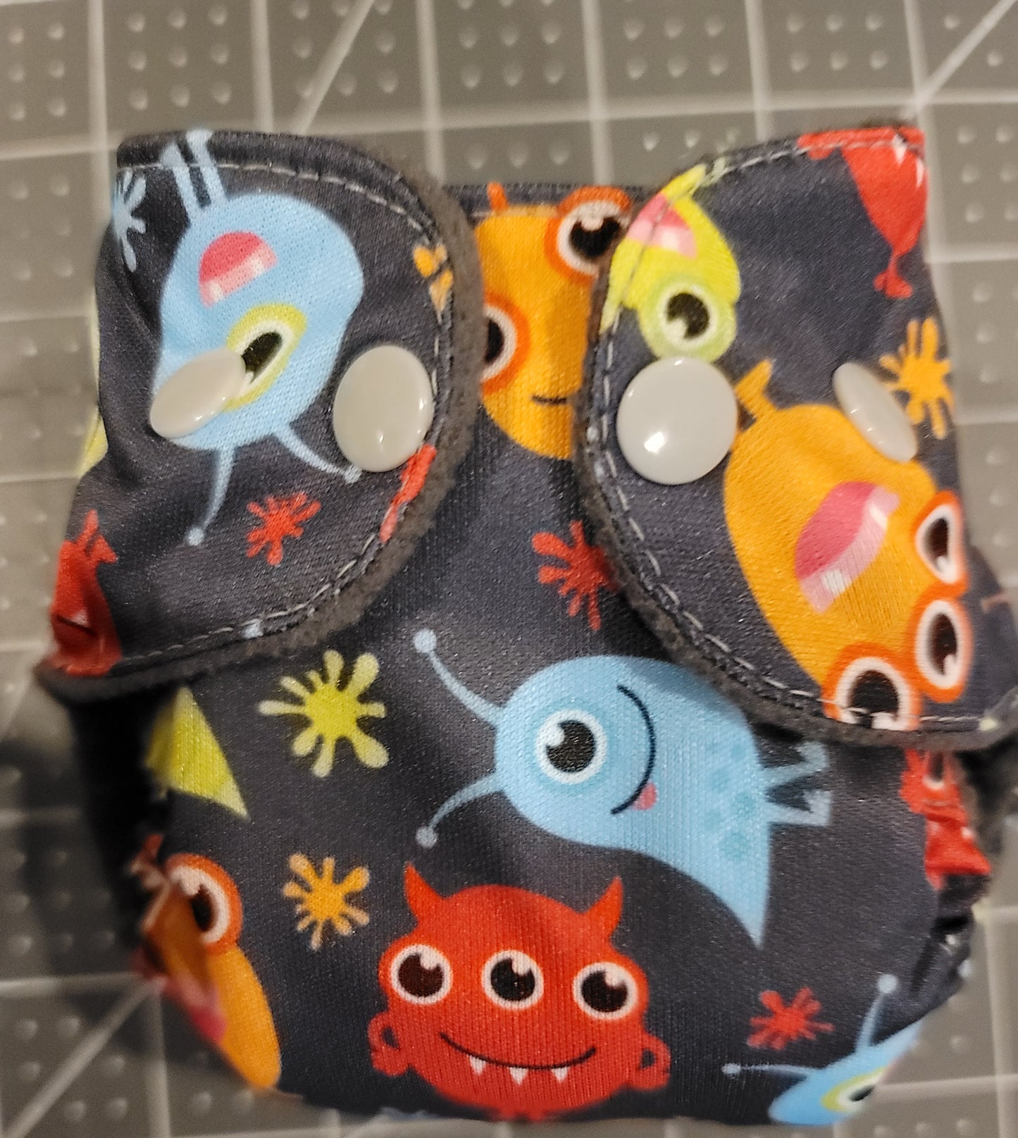 Monsters on Gray Preemie AIO Diaper