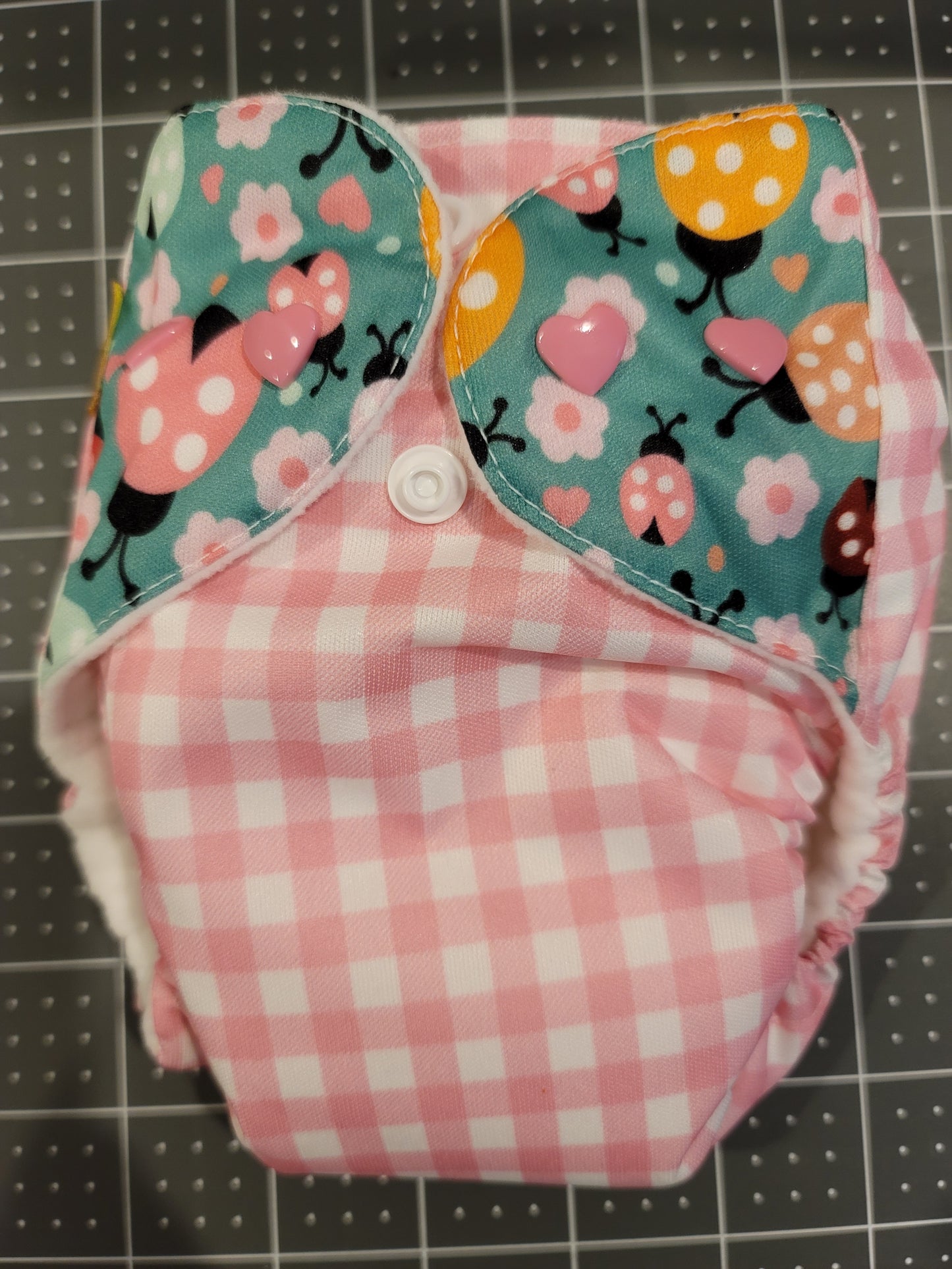 Pink Gingham/Flowers  AIO Newborn Diaper