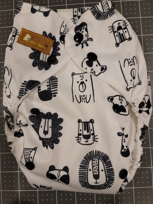 Black & White Animals Revised One Size AIO Diapers