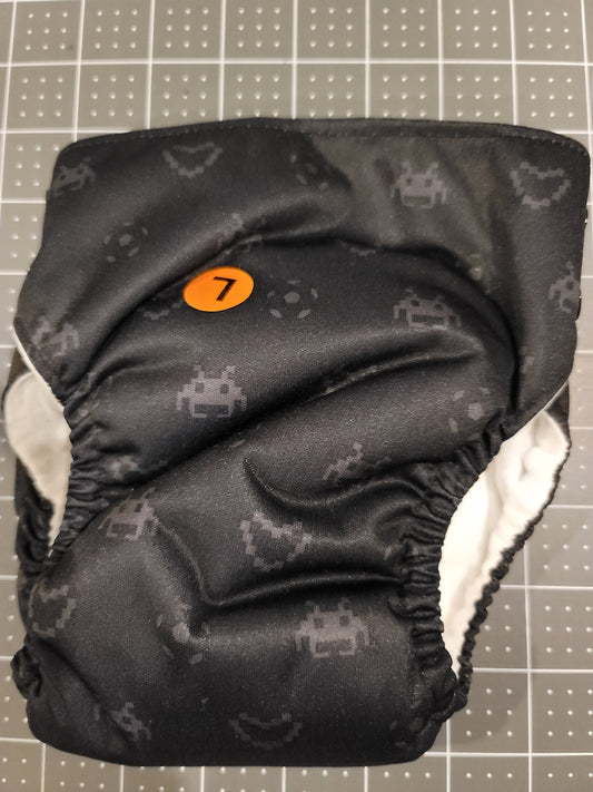 Large Black Space Invaders Side Snap AIO Diaper