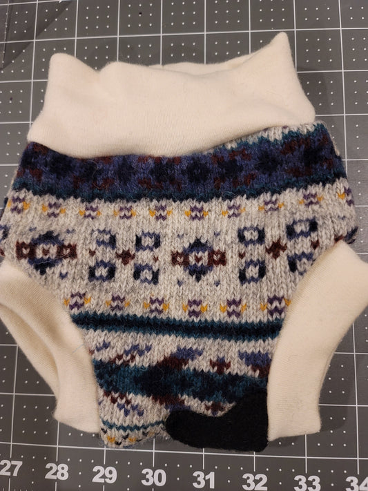 Patterned gray wool newborn diaper cover