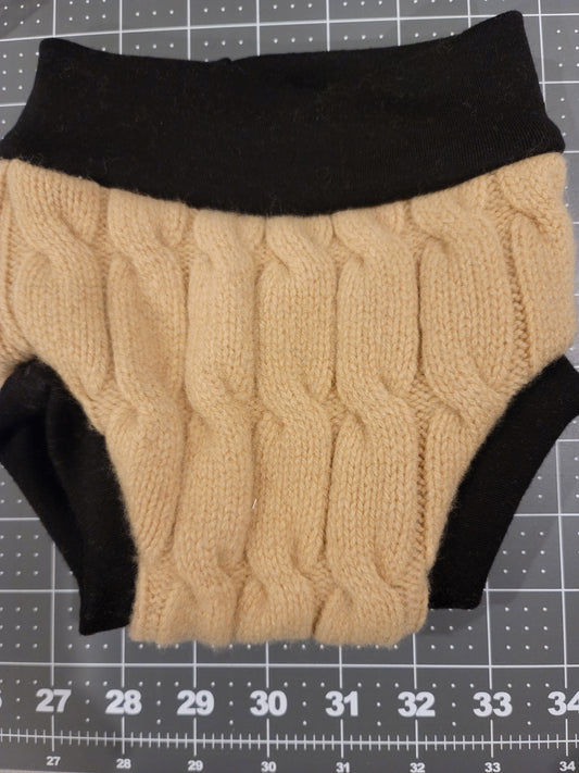 Small Tan Cable Knit Wool Diaper Cover