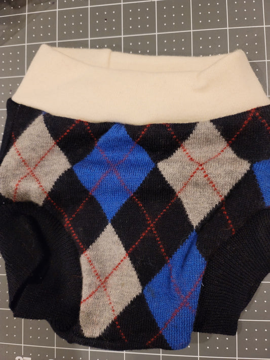 Small Argyle/Black Merino Wool Diaper Cover