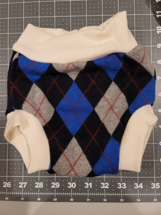 Medium Argyle/Black Merino Wool Diaper Cover