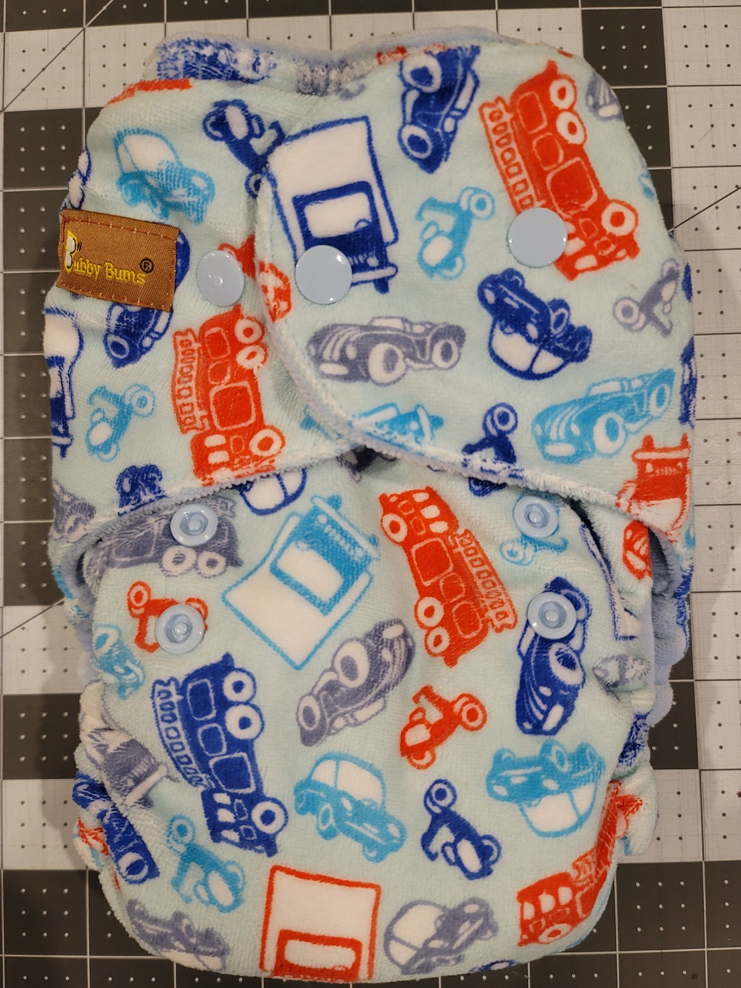 Cars on Blue Fitted One Size Diaper