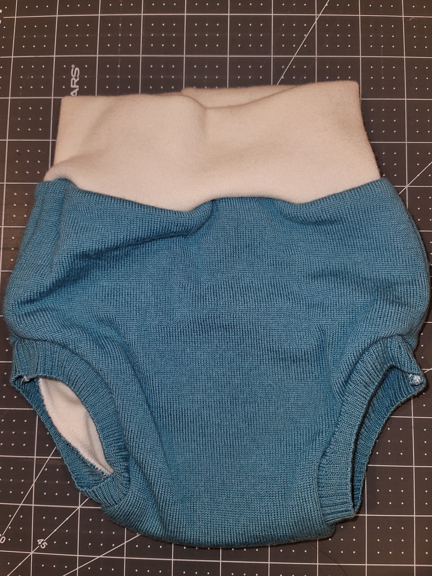 Teal Merino wool diaper cover size medium