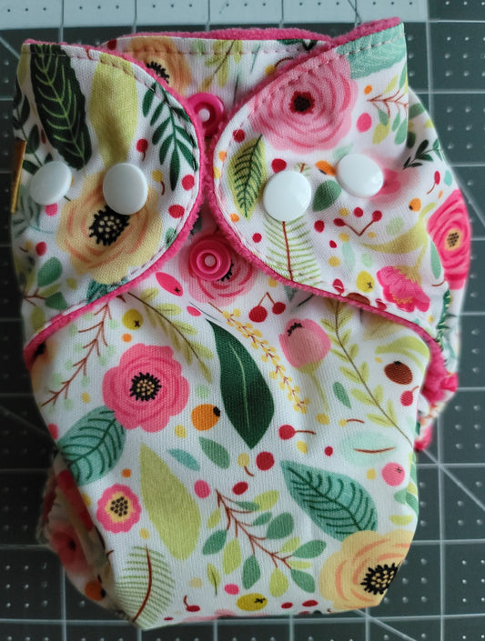 Flowers AIO Newborn Diaper (pink lining)