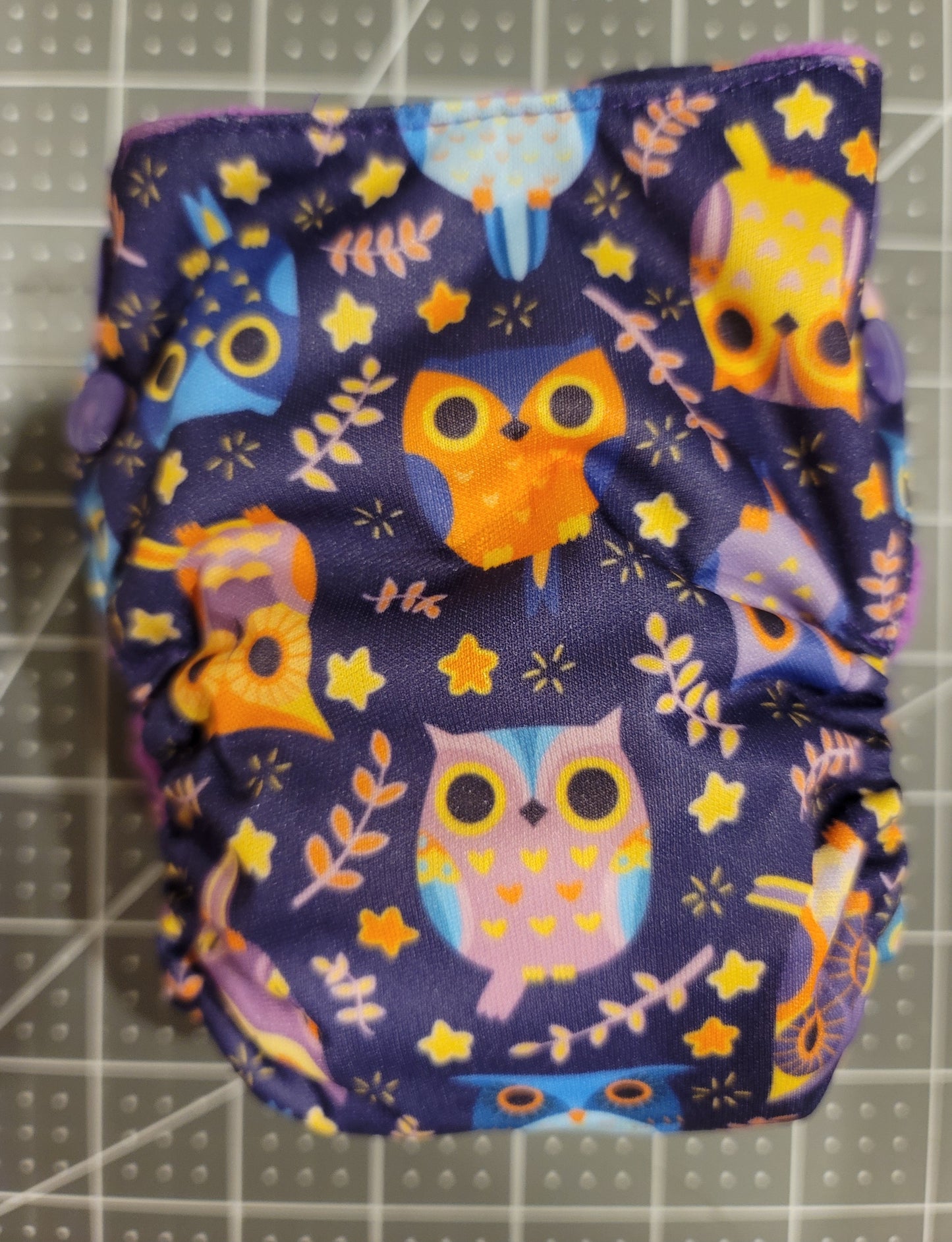 Owls on Purple AIO Side Snap Closure Newborn Diaper