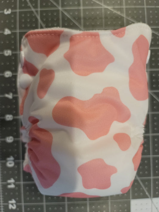 Pink Cow Spots Side Snap Closure Newborn AIO  Diaper